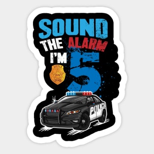 Kids Police Car 5th Birthday Gift Boy Sound The Alarm I'm 5 Sticker